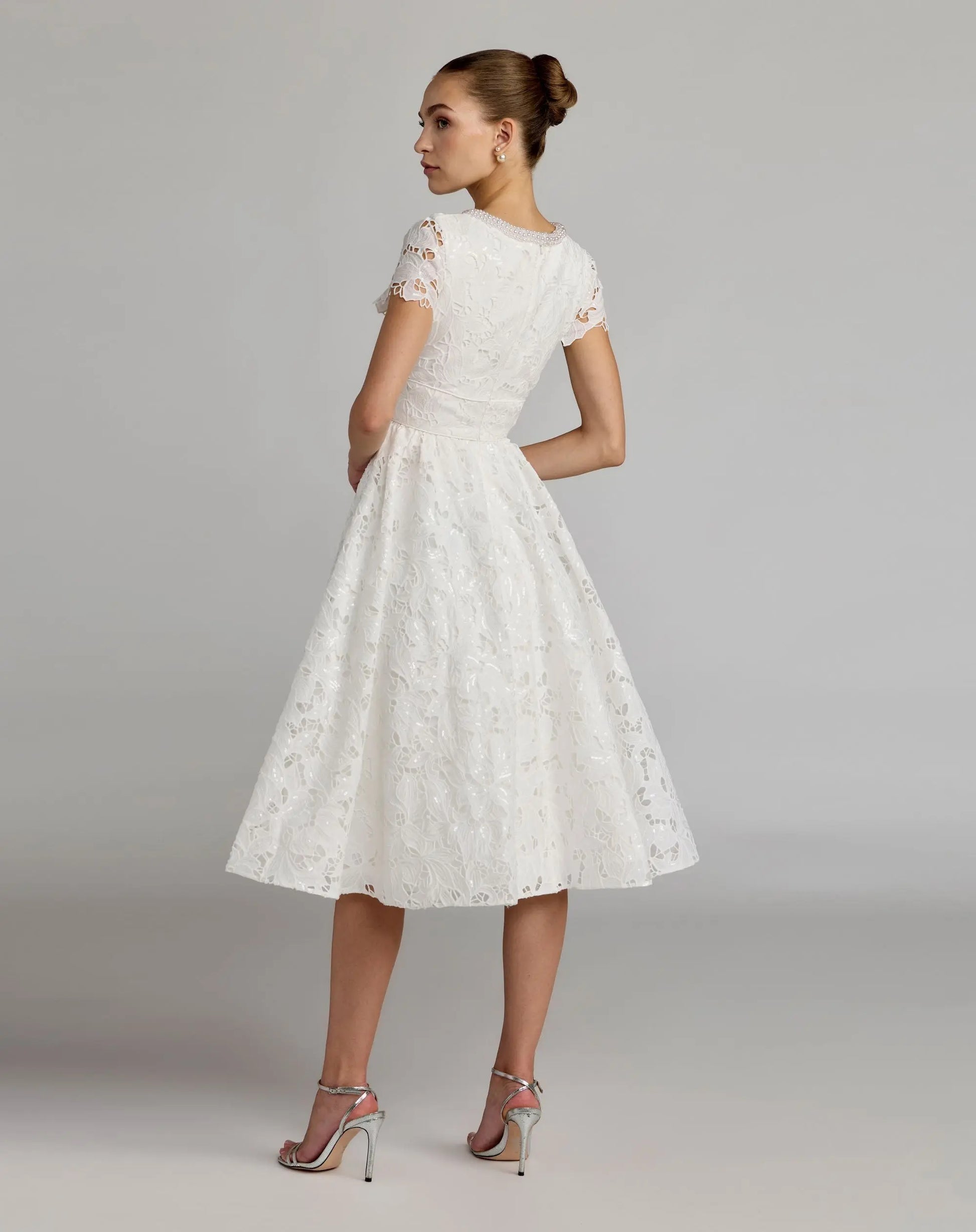 Wedding Dresses Midi A Line Wedding Dress - Lace - Mac Duggal 56324 Ivory-Lace-56324-A Line