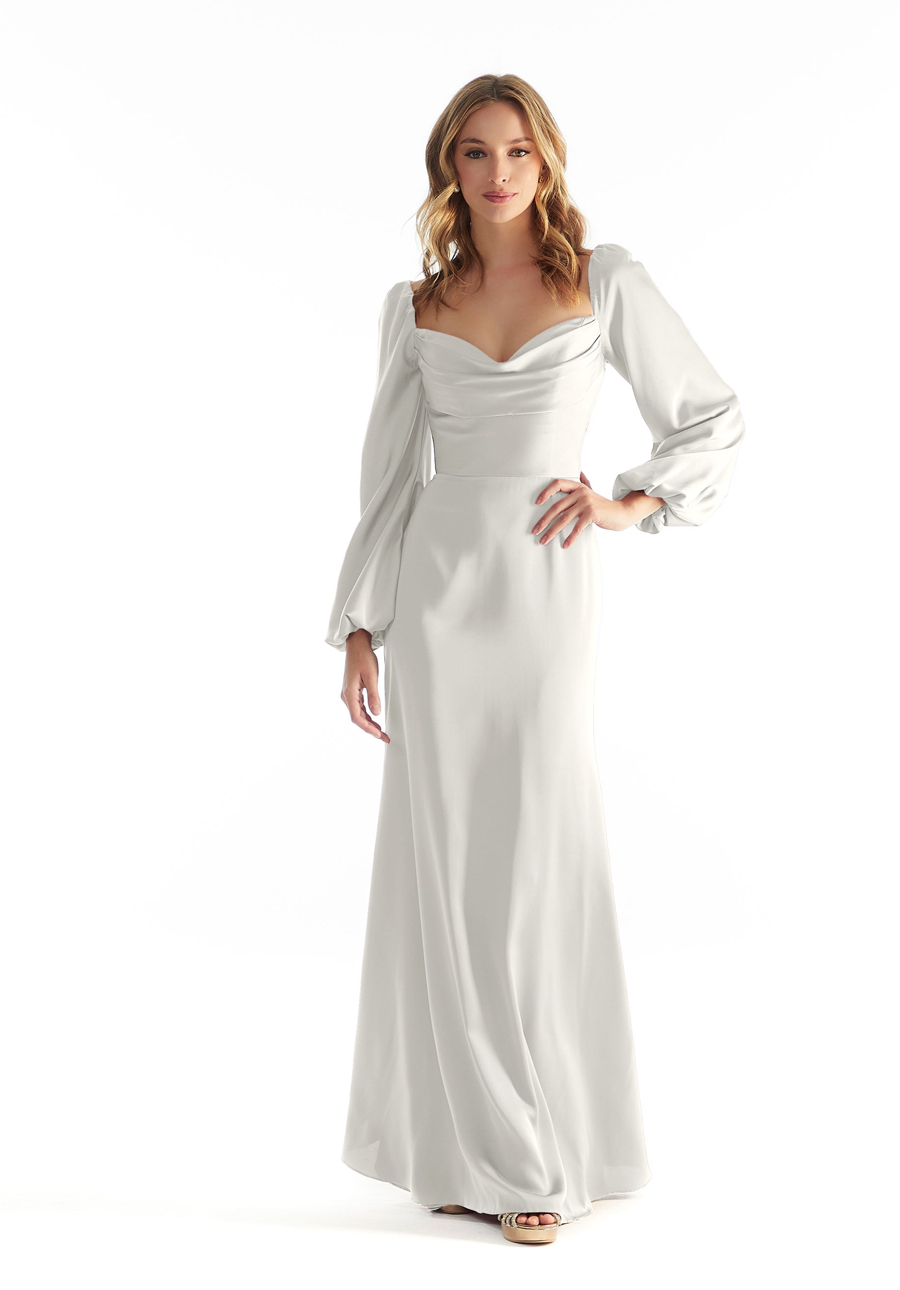 Wedding Dresses Long Sleeve Bridal Lace Wedding Dress Ivory-Satin-31221-Cowl