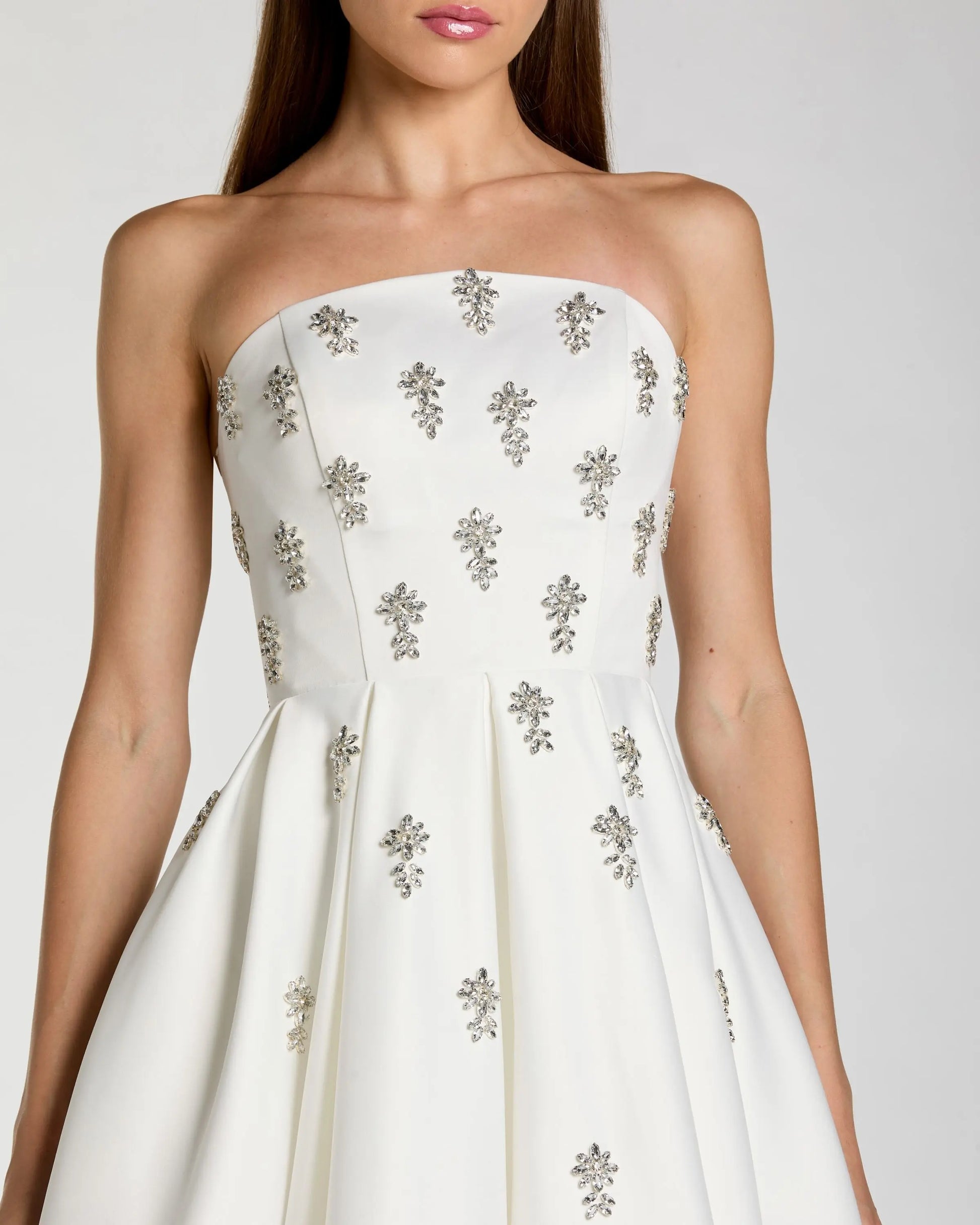 Wedding Dresses Tea Length Beaded Wedding Dress - A Line - Mac Duggal 56199 Ivory-Satin-56199-A Line