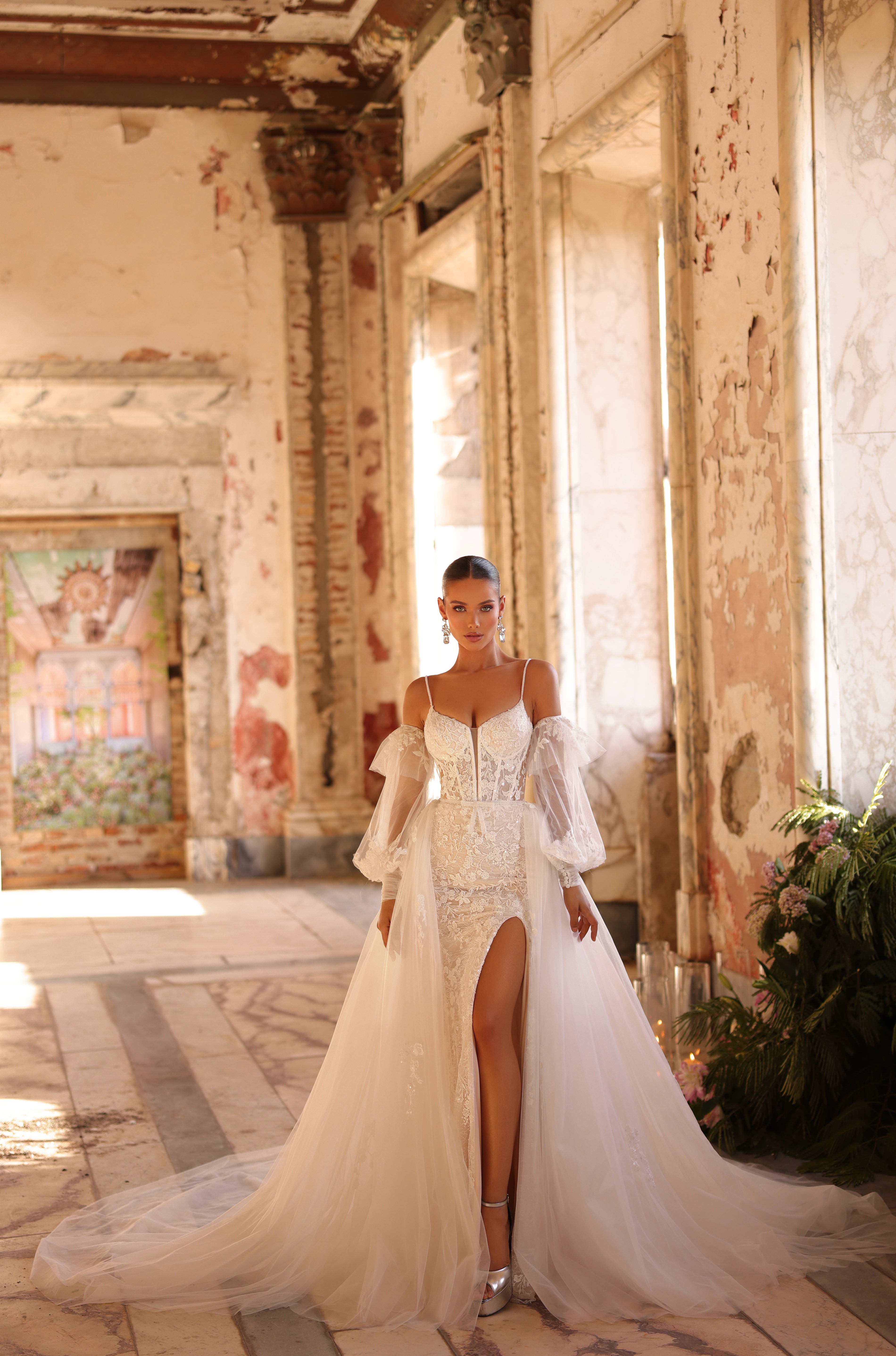 Wedding Dresses Slit Long Wedding Dress Amarra 89111 Ivory/Nude