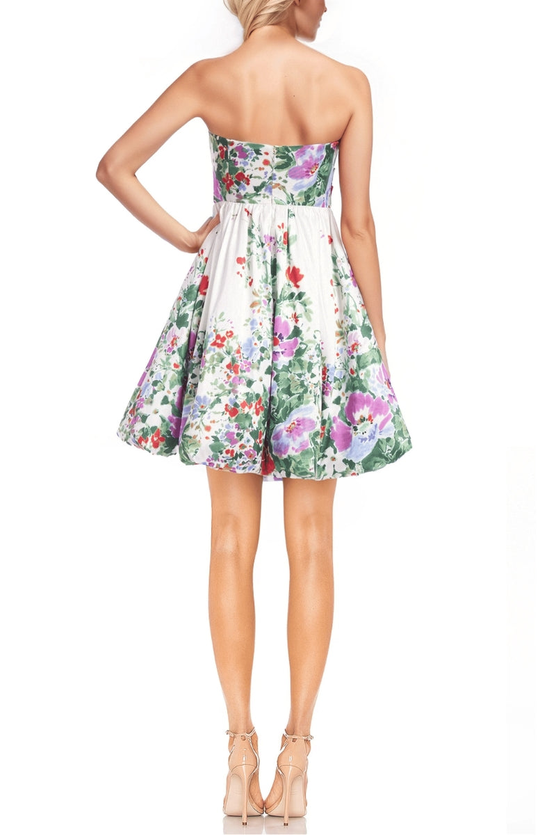 Badgley Mischka J0153 Short A Line Floral Print Cocktail Mini Dress