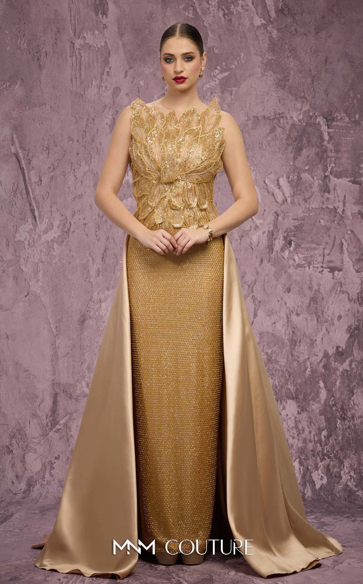 Crew/High-Neck Floor-Length Sequin Evening Sheath MNM Couture J03186