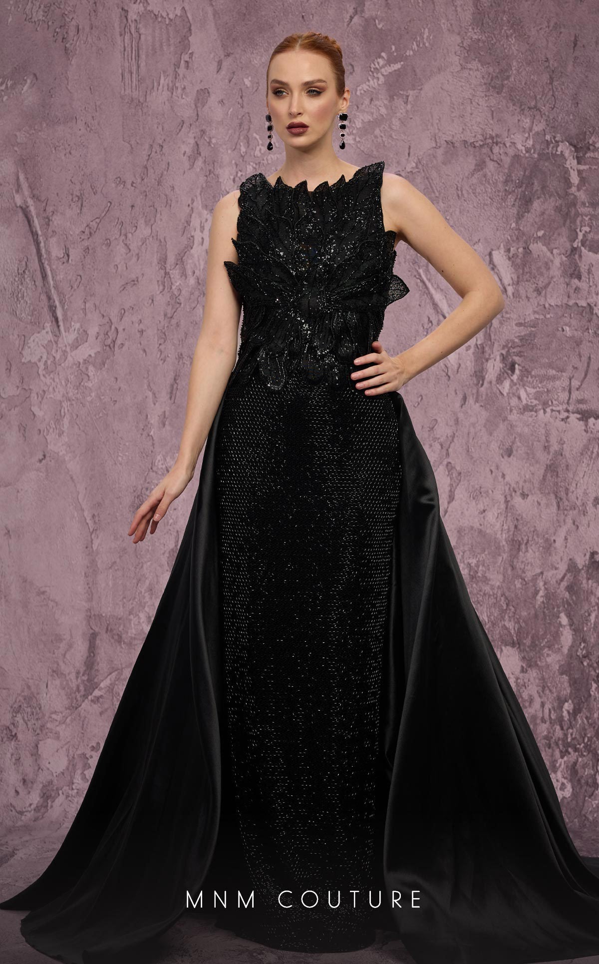 Crew/High-Neck Floor-Length Sequin Evening Sheath MNM Couture J03186