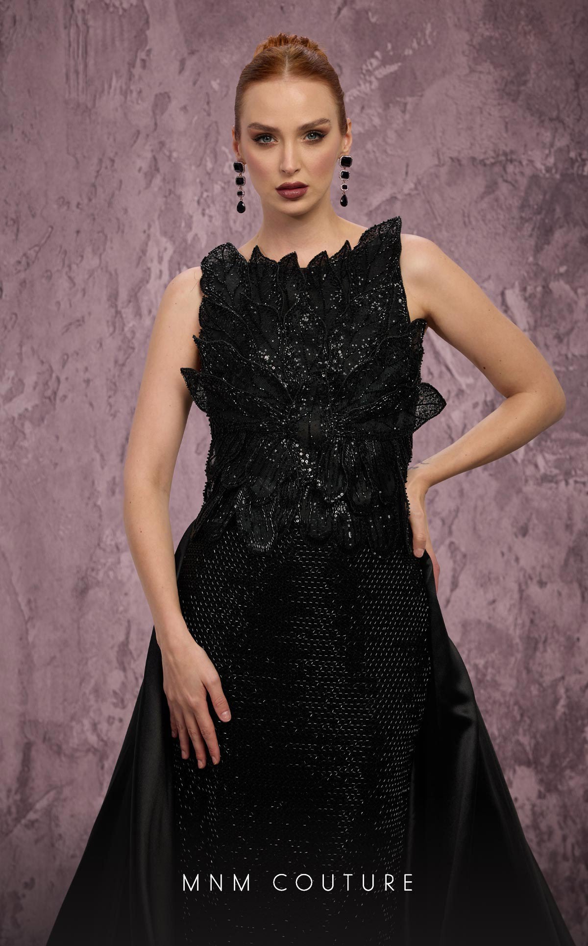 Crew/High-Neck Floor-Length Sequin Evening Sheath MNM Couture J03186