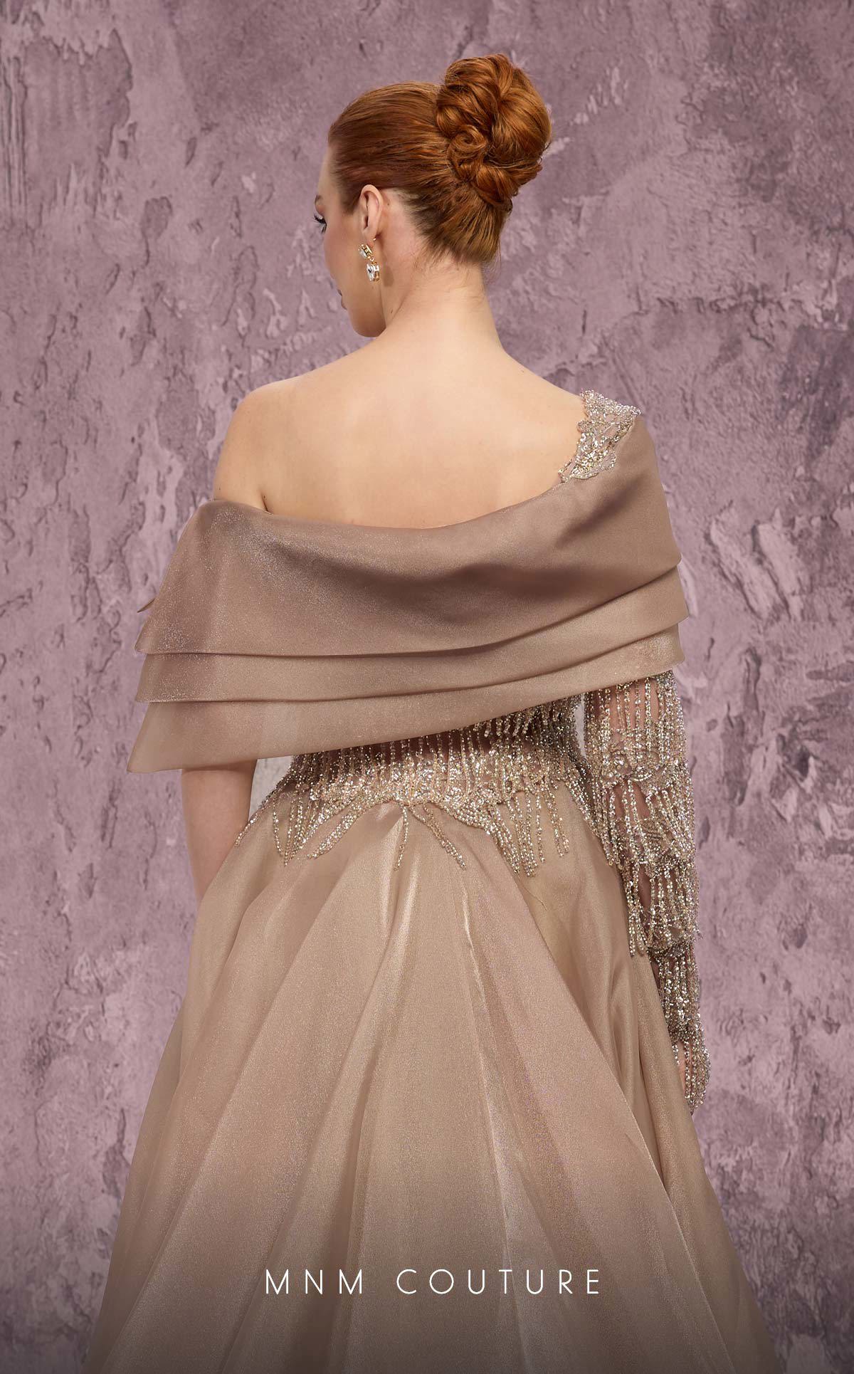 Off-Shoulder A-Line Tulle Evening Gown by MNM Couture J03308 in Vision