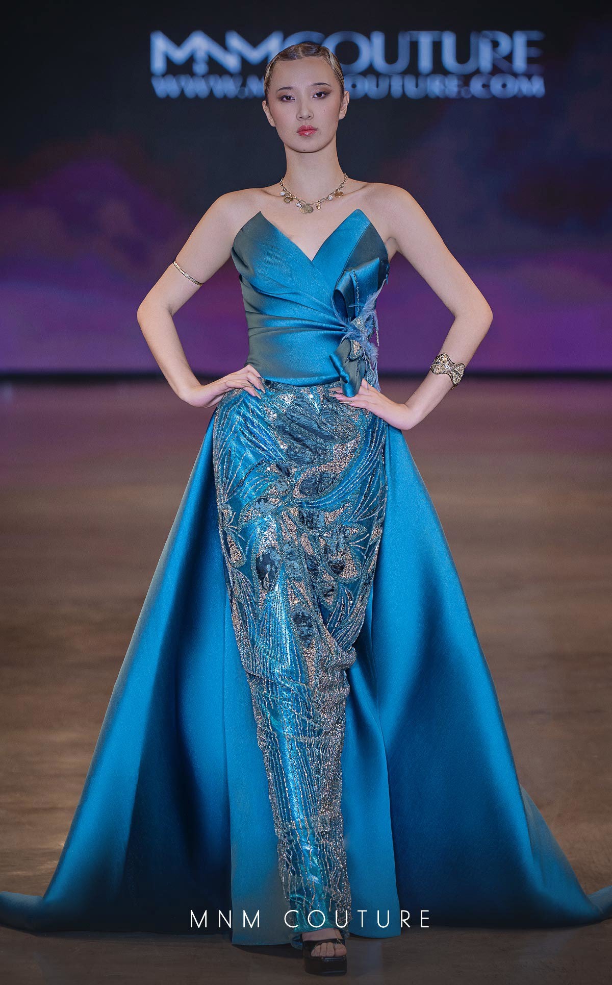 Strapless Gown Embellished Formal Dress by MNM Couture J03497 in Petrol