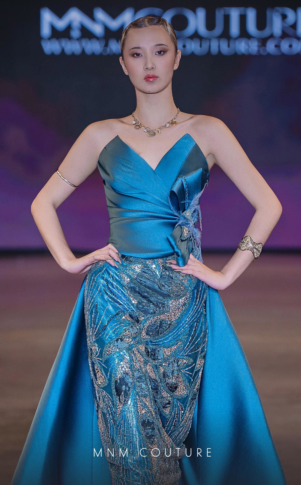 Strapless Gown Embellished Formal Dress by MNM Couture J03497 in Petrol