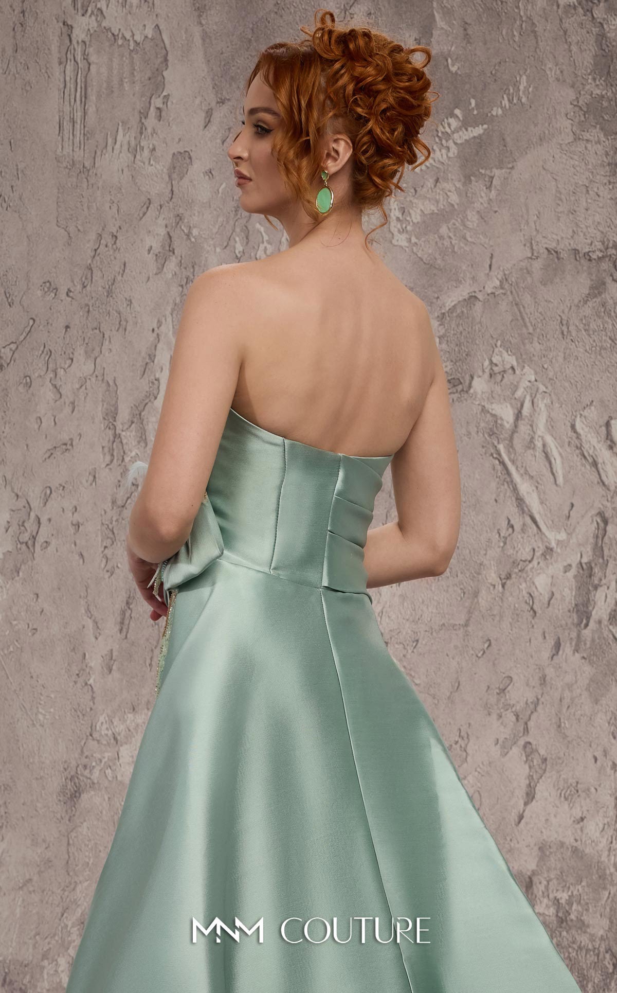 Strapless Gown Embellished Formal Dress by MNM Couture J03497 in Gold Mint