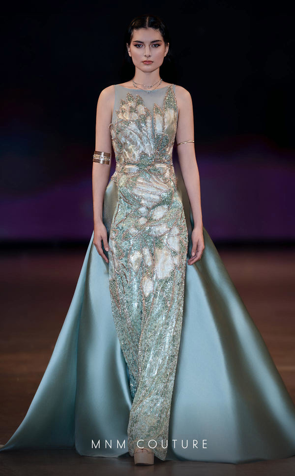 Illusion Sleeveless Beaded Evening Gown by MNM Couture J03503