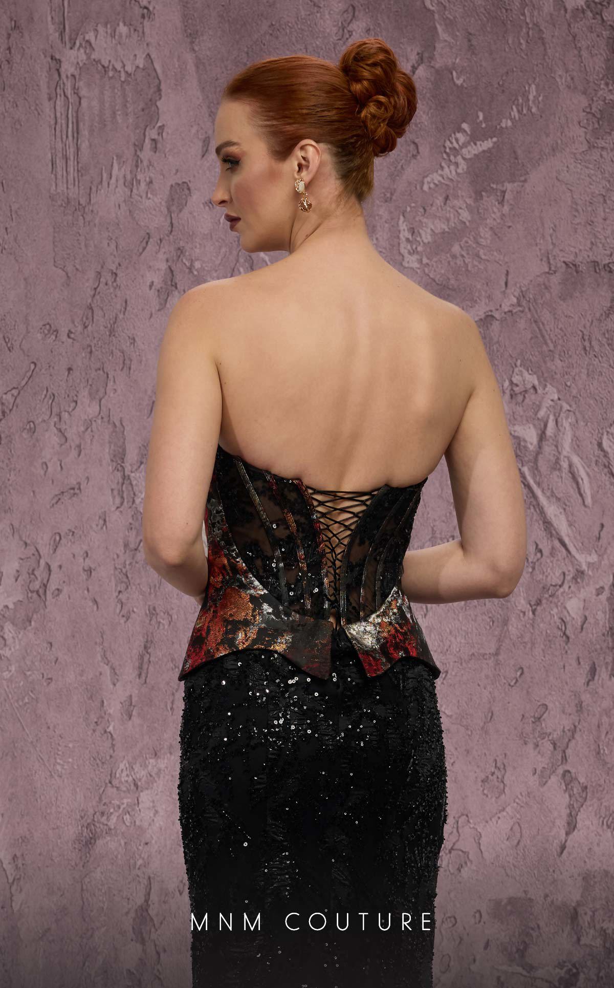 Strapless Long Sequin Evening Gown by MNM Couture J03569 in Black