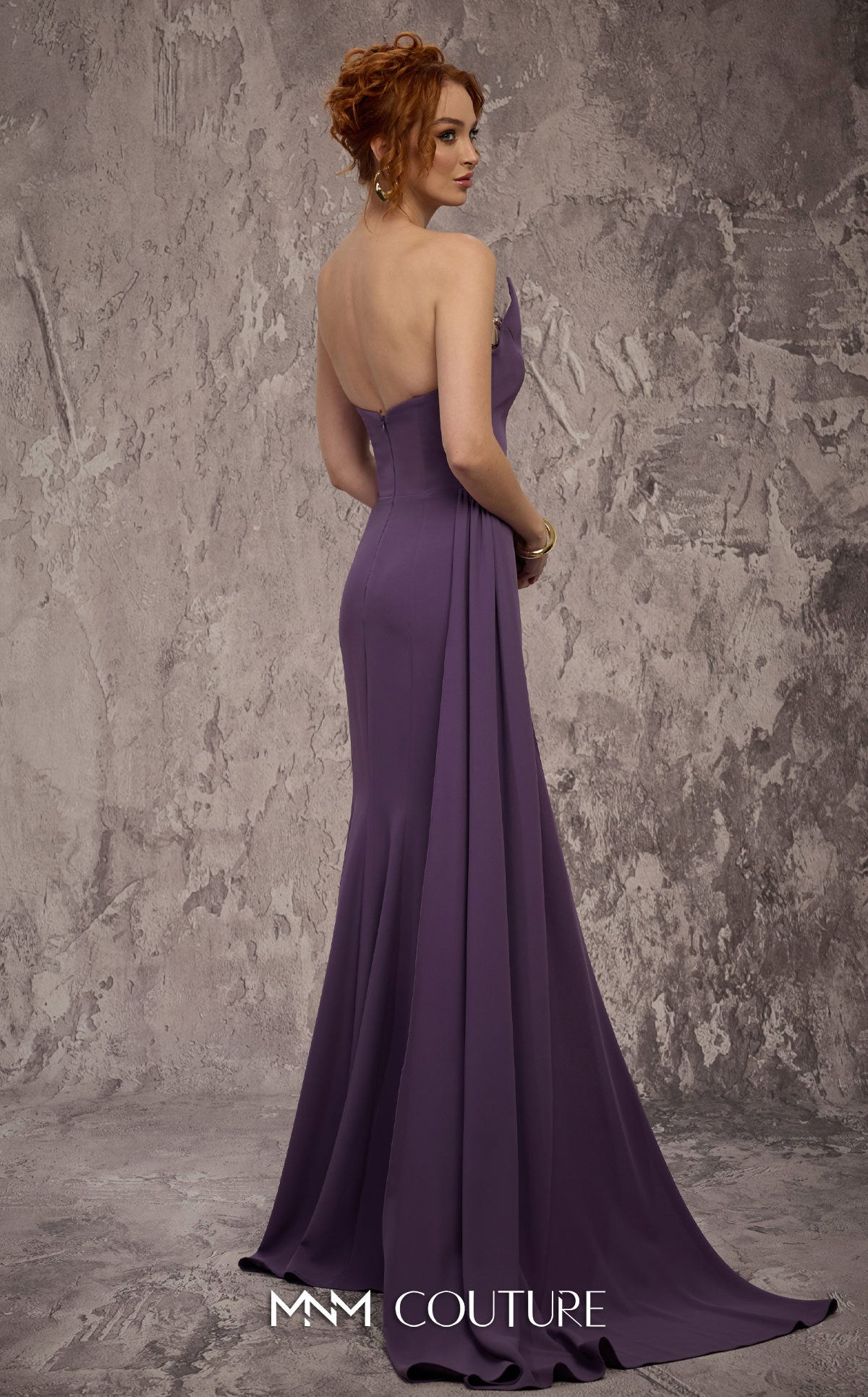 Strapless Long Crepe Evening Gown by MNM Couture J03584 in Purple