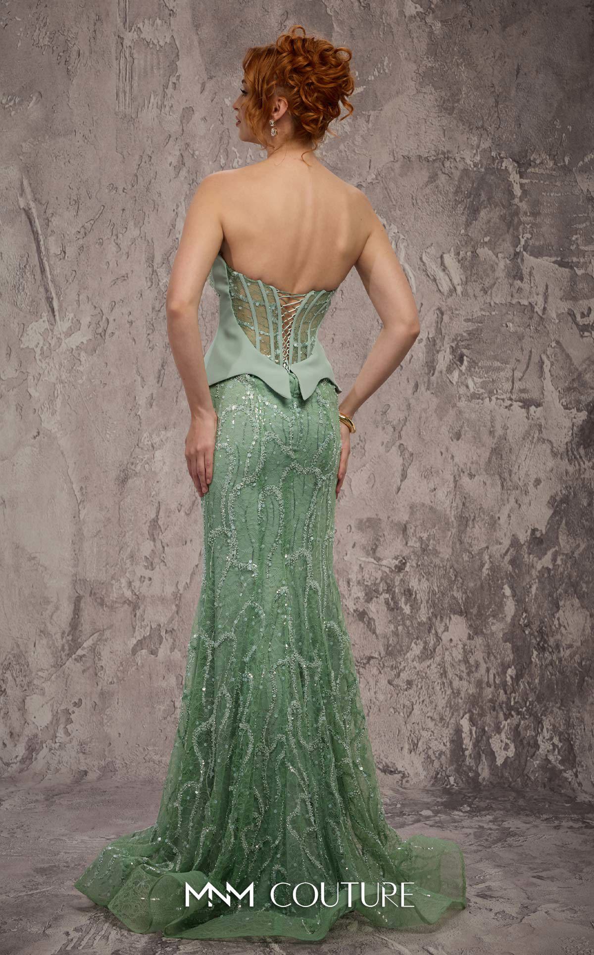 Strapless Long Embellished Formal Gown by MNM Couture J03585 in Mint
