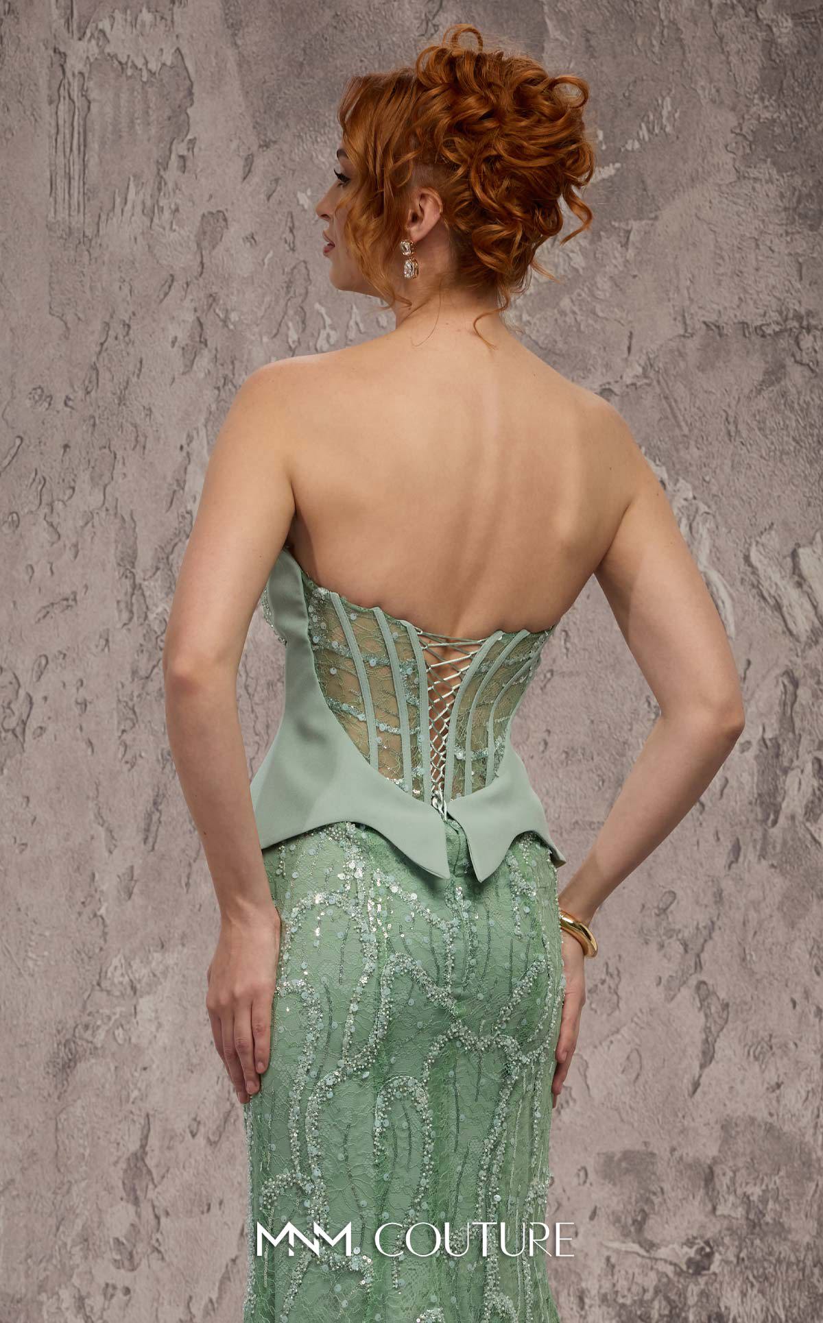 Strapless Long Embellished Formal Gown by MNM Couture J03585 in Mint