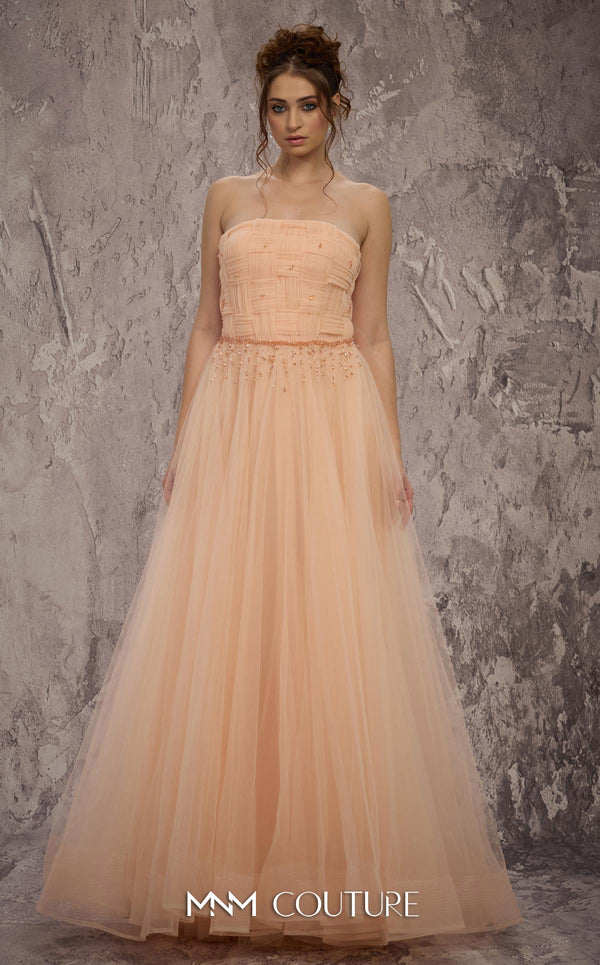 Strapless Long Tulle Prom Dress by MNM Couture J03604