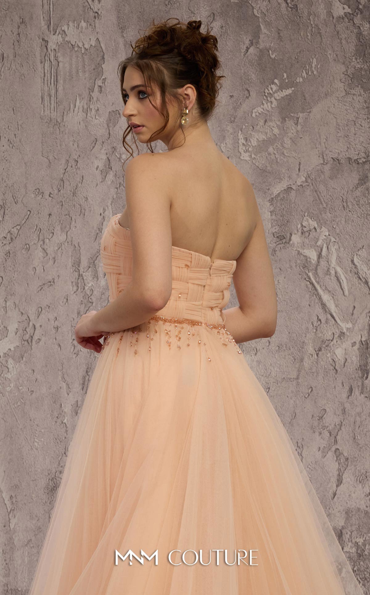 Strapless Long Tulle Prom Dress by MNM Couture J03604 in Gold