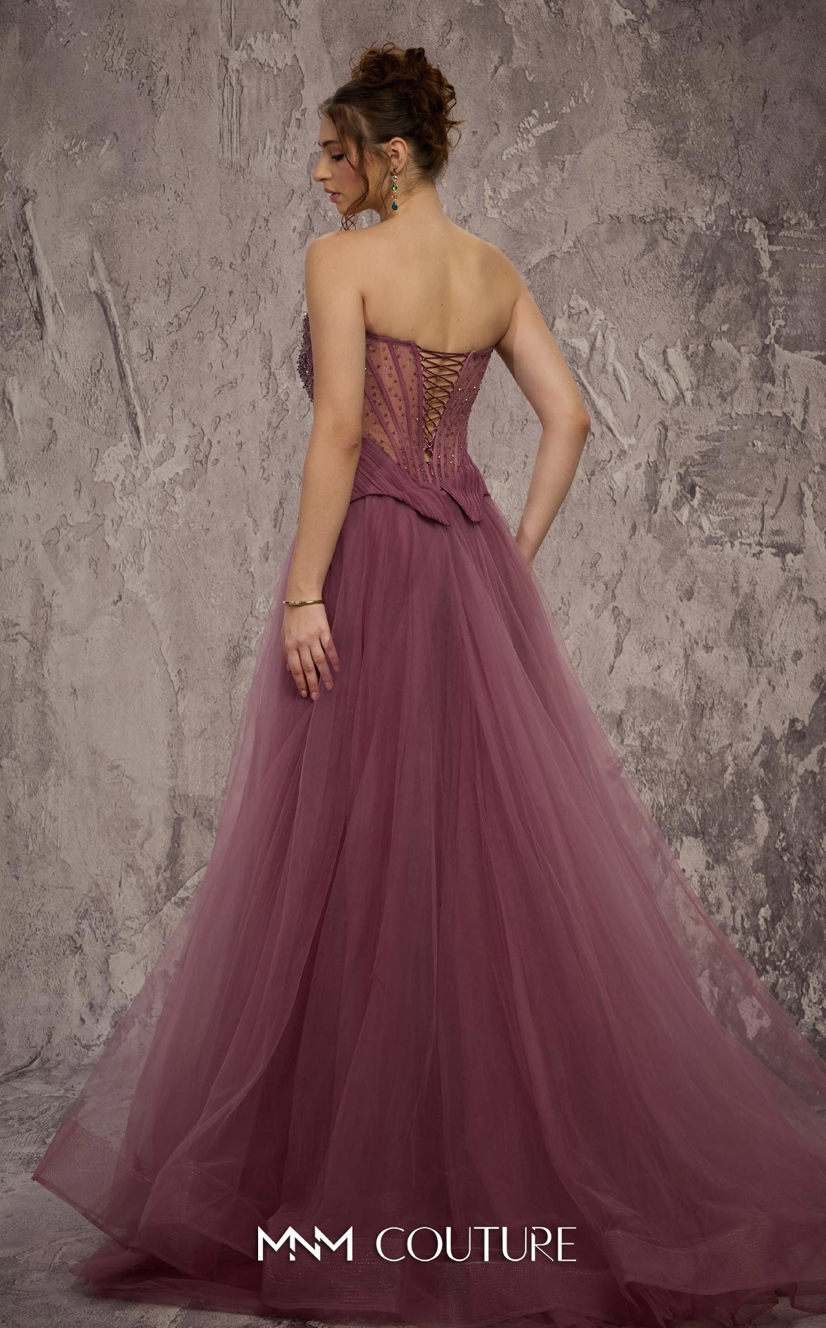 Strapless Full-Length Tulle Prom Dress by MNM Couture J03608 in Lilac