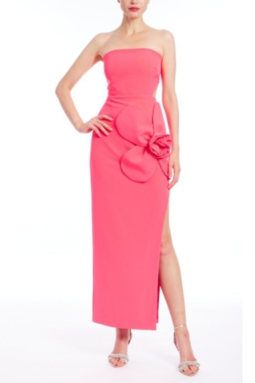 Jewel by Badgley Mischka Strapless 3D Flower Column Gown J0399