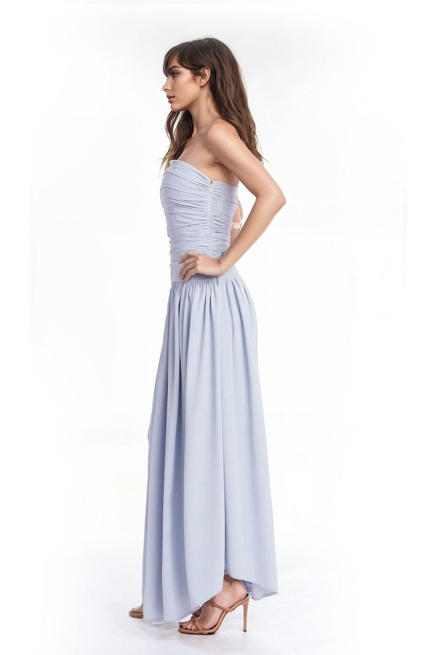 Blue Badgley Mischka J0503 Strapless Long Chiffon Prom Ruched Bodice