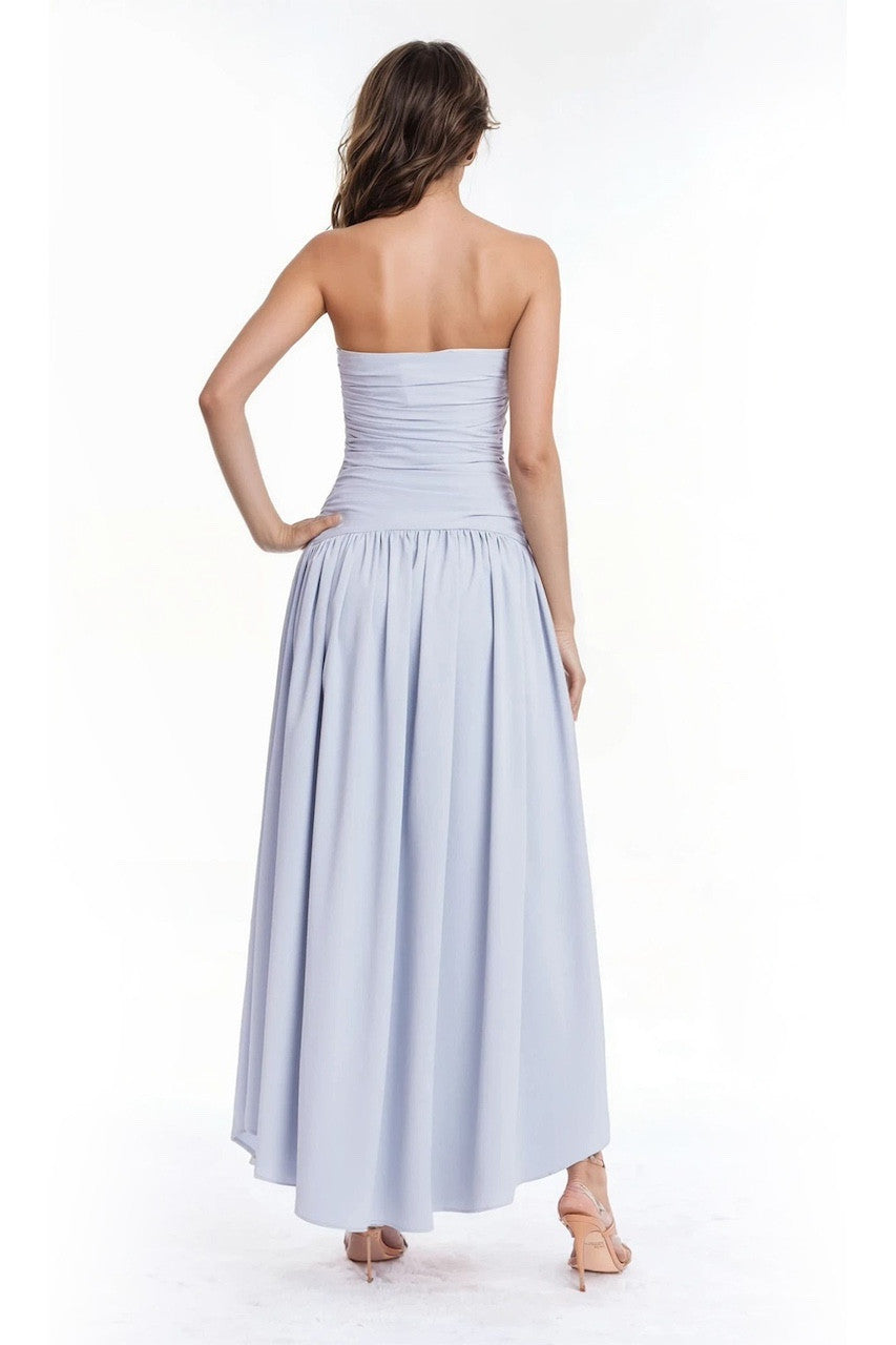 Blue Badgley Mischka J0503 Strapless Long Chiffon Prom Ruched Bodice