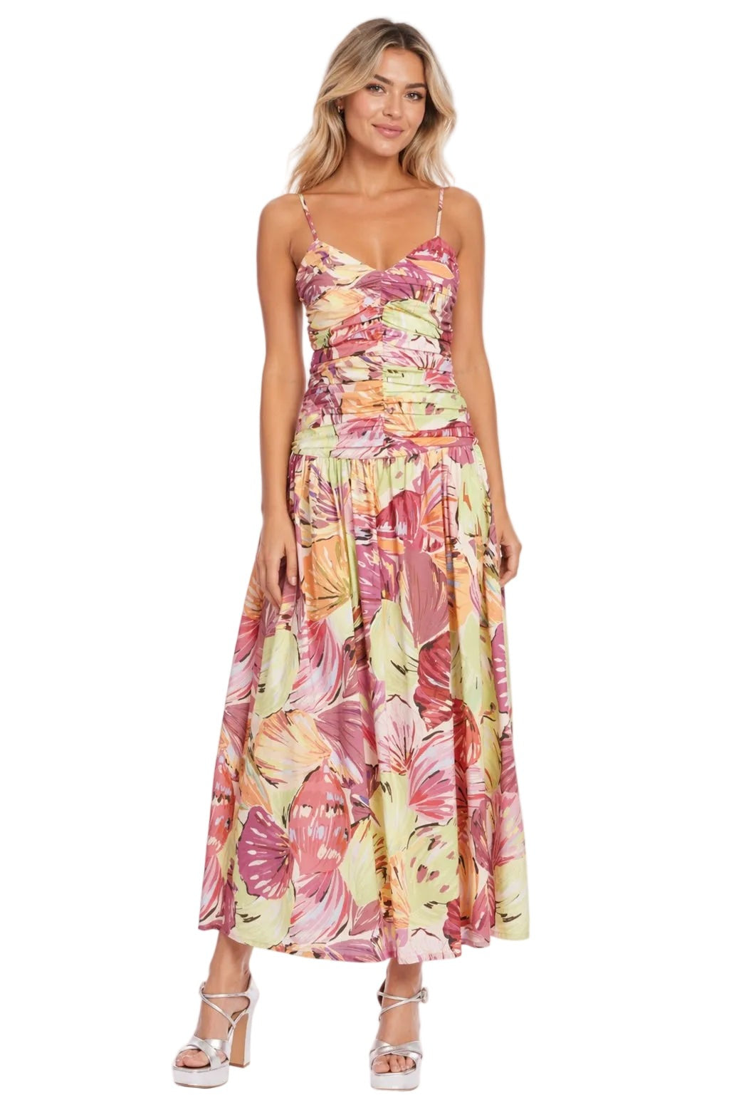 Jewel by Badgley Mischka Printed Spaghetti Strap Cotton Day Dress J0815