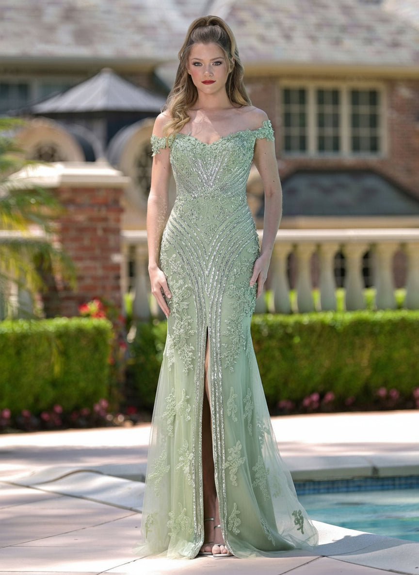 Prom Dresses Long Off Shoulder Formal Prom Gown Sage