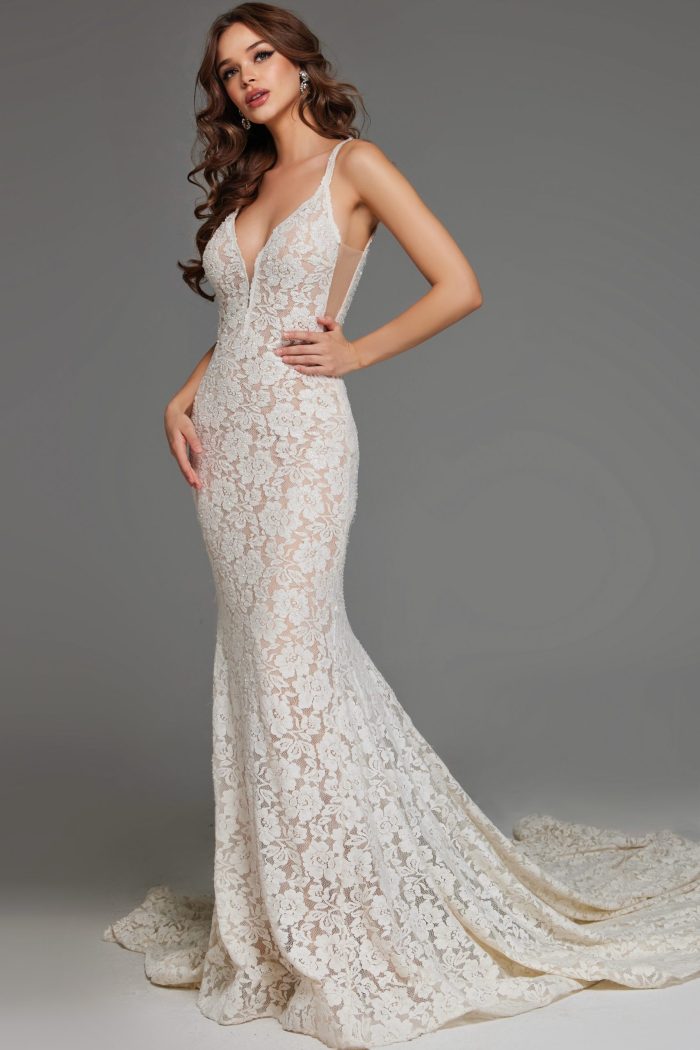 Wedding Dresses Mermaid Long Lace Wedding Dress Ivory/Nude