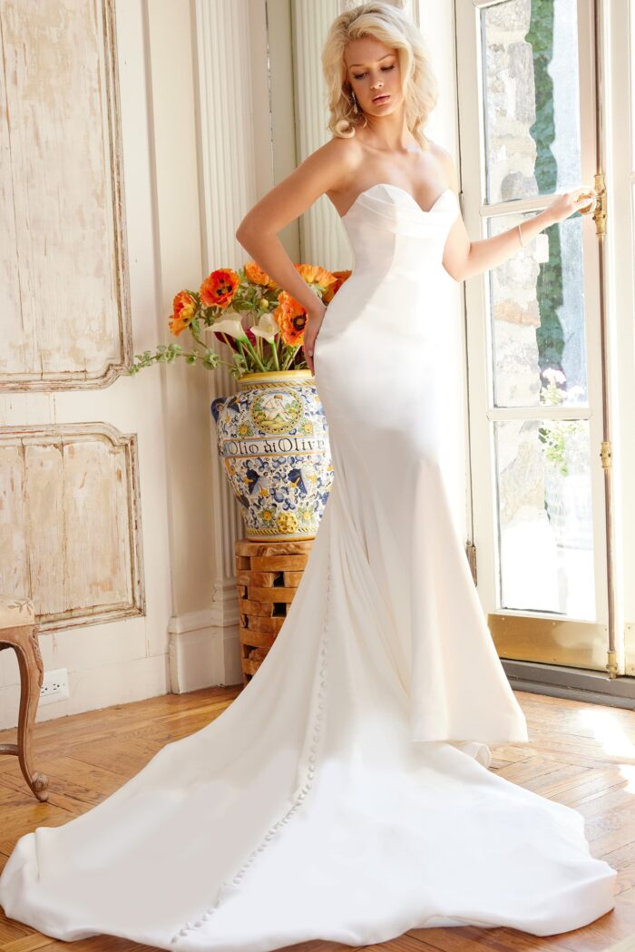 Jovani JB04879 Pleated Long Wedding Dress
