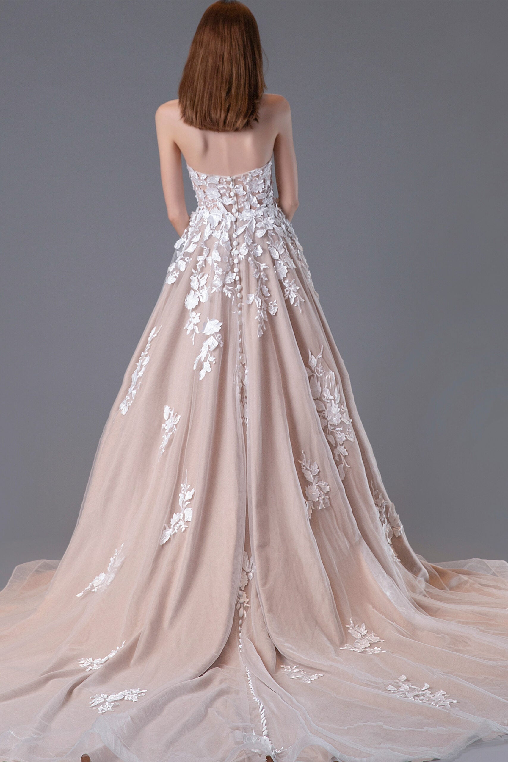 Formal Dresses Ball Gown Long Beaded Formal Dress White/Nude
