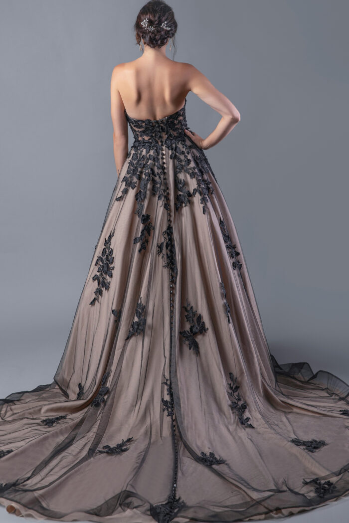 Formal Dresses Ball Gown Long Beaded Formal Dress Black/Nude
