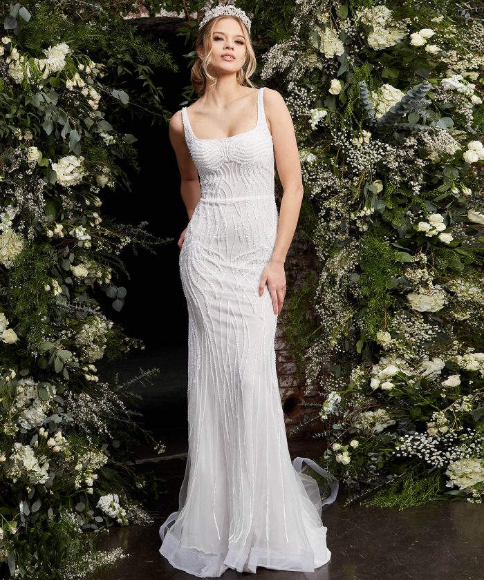 Wedding Dresses Sequin Long Beaded Wedding Dress Off White