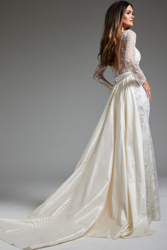 Jovani JB07376 Beaded Long Sleeve Overskirt Wedding Dress