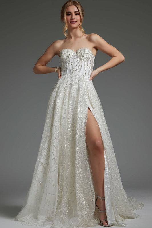 Wedding Dresses Long A Line Beaded Wedding Dress Ivory Silver