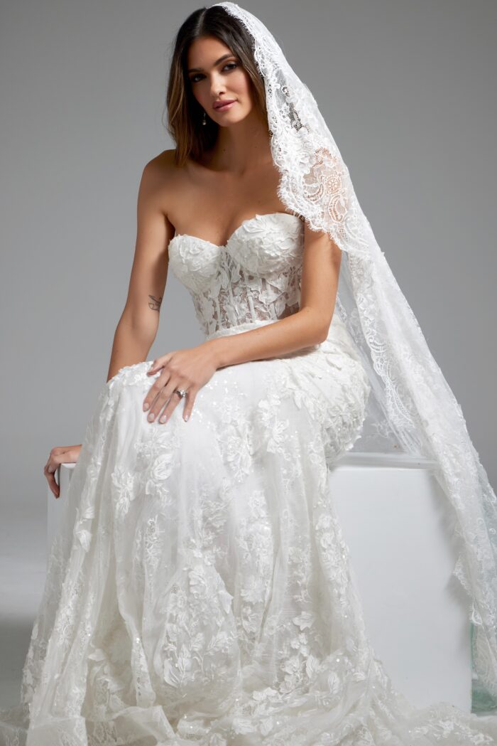 Jovani JB07583 Mermaid Long Bridal Corset Lace Wedding Dress