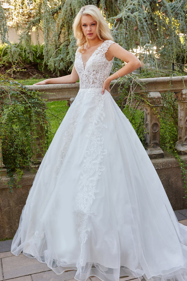 Jovani JB07633 A Line Long Lace Wedding Dress