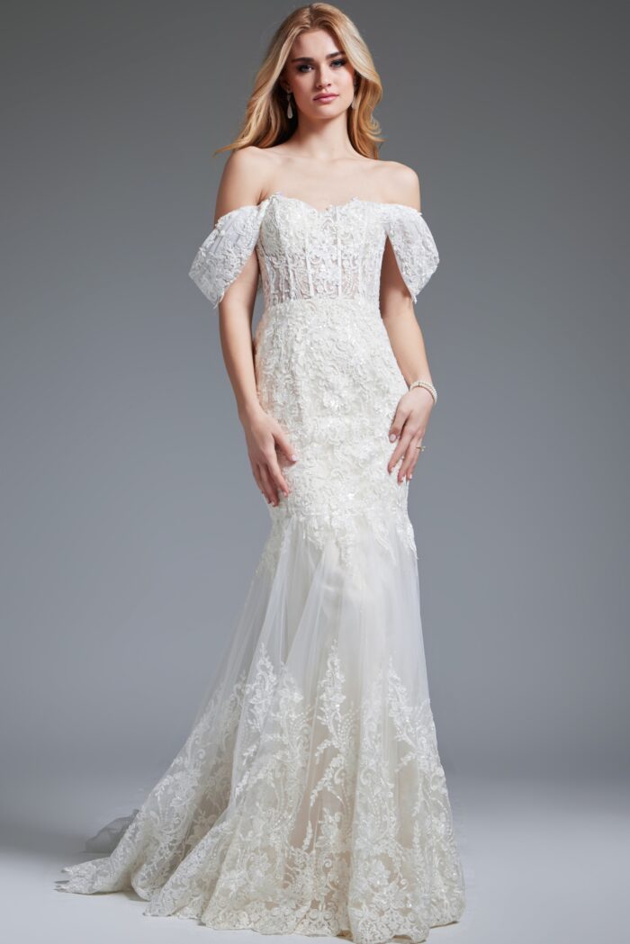 Jovani JB220003 Ruffle Gown Long Mermaid Wedding Dress