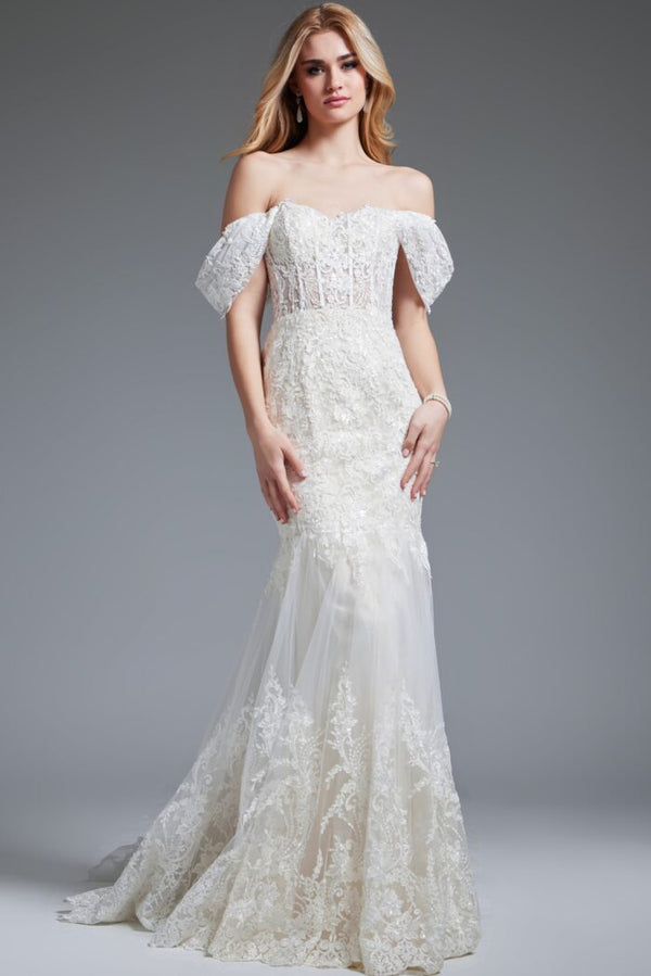 Jovani JB220003 Ruffle Gown Long Mermaid Wedding Dress