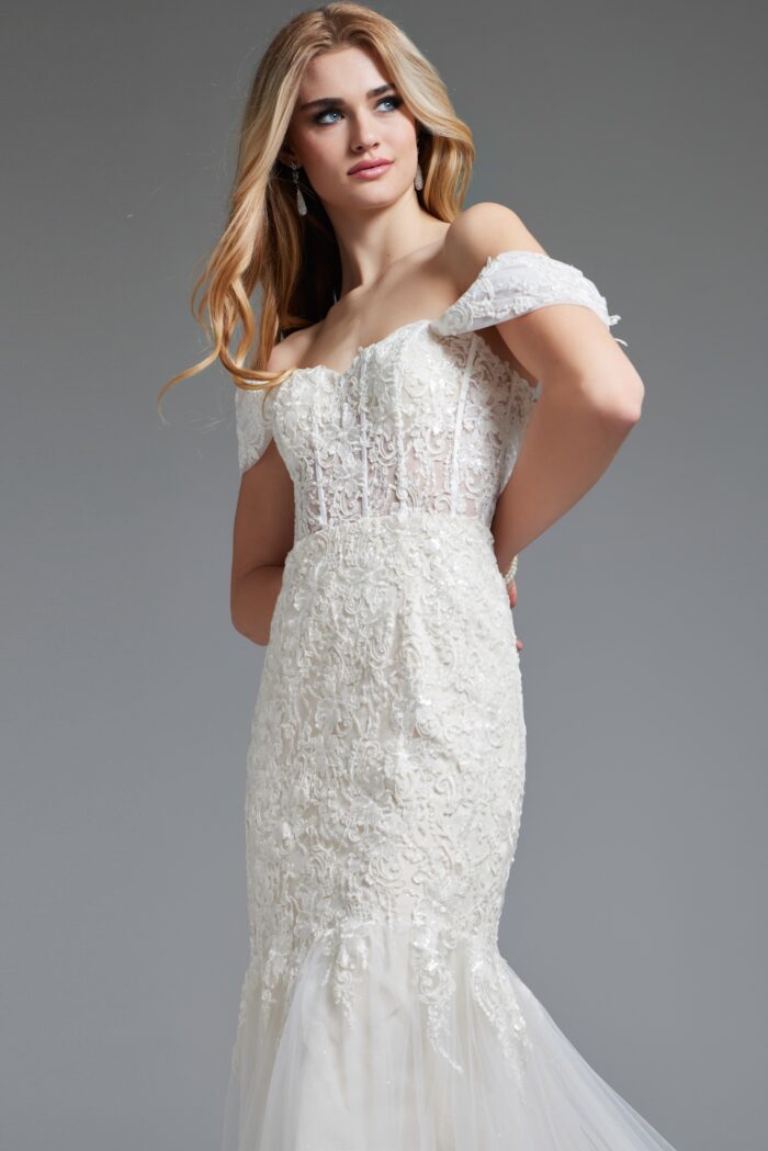 Jovani JB220003 Ruffle Gown Long Mermaid Wedding Dress