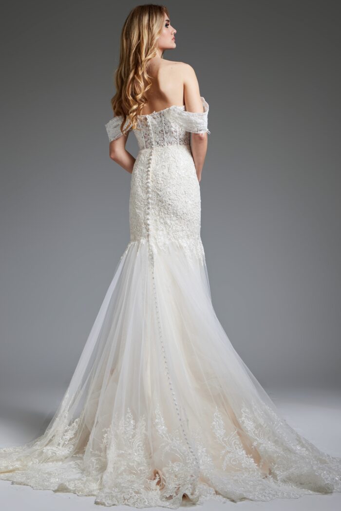 Jovani JB220003 Ruffle Gown Long Mermaid Wedding Dress