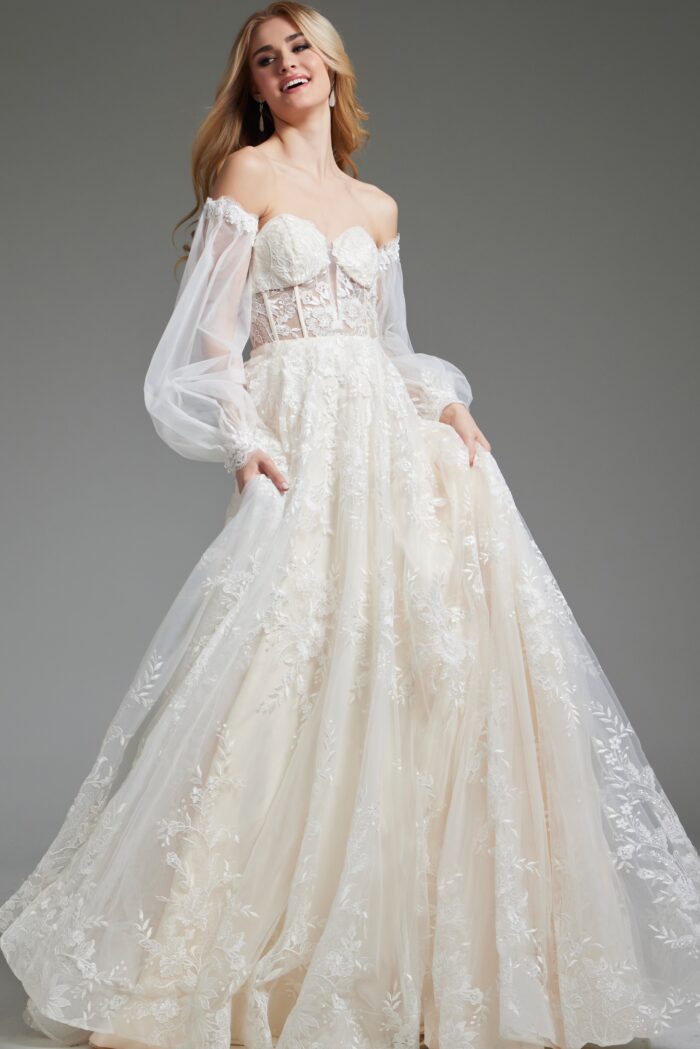 Jovani JB220004 Bridal Gown Long Puff Wedding Dress