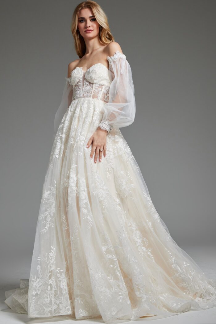 Jovani JB220004 Bridal Gown Long Puff Wedding Dress