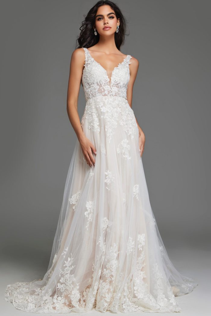 Jovani JB220005 Long Bridal Gown Floral A Line Wedding Dress