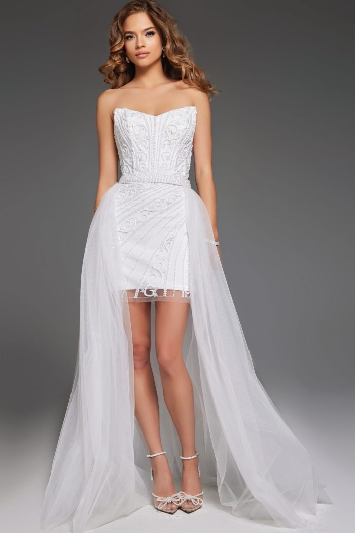 Wedding Dresses High Low Bridal Gown Beaded Wedding Dress Off-White