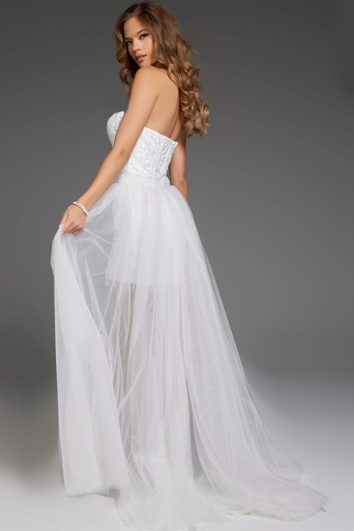 Wedding Dresses High Low Bridal Gown Beaded Wedding Dress Off-White