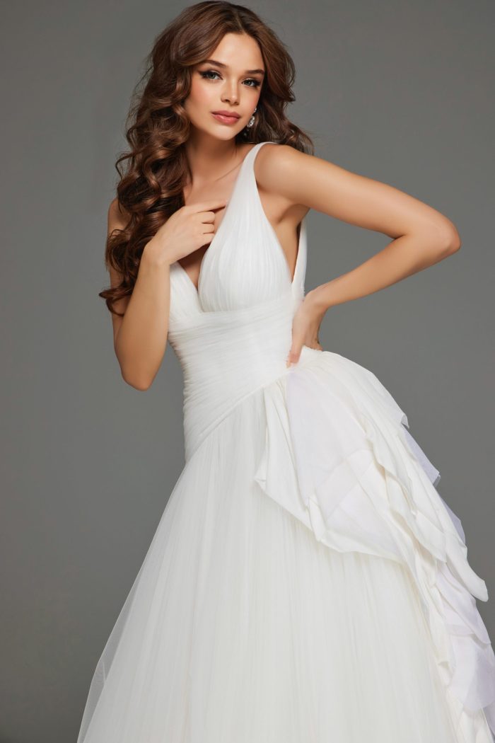 Jovani JB23241 Long Bridal Gown Ruffle A Line Wedding Dress