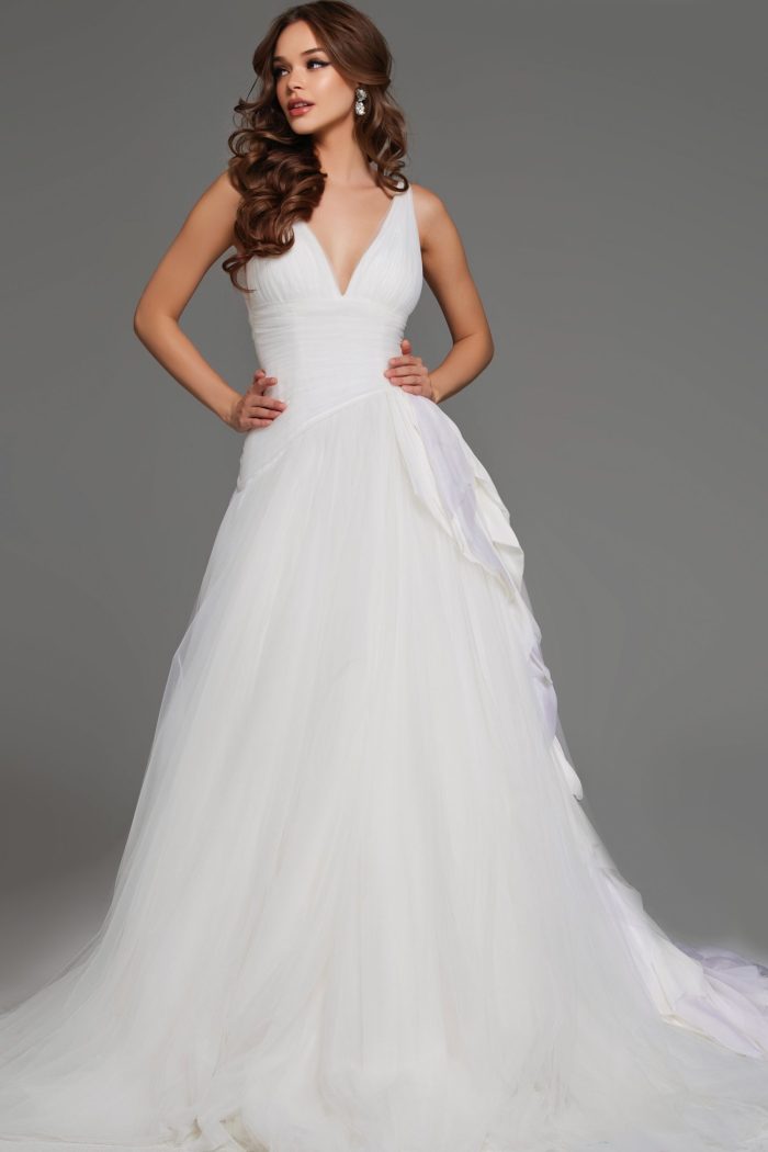 Jovani JB23241 Long Bridal Gown Ruffle A Line Wedding Dress