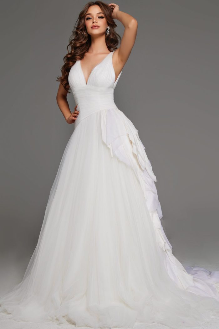 Jovani JB23241 Long Bridal Gown Ruffle A Line Wedding Dress