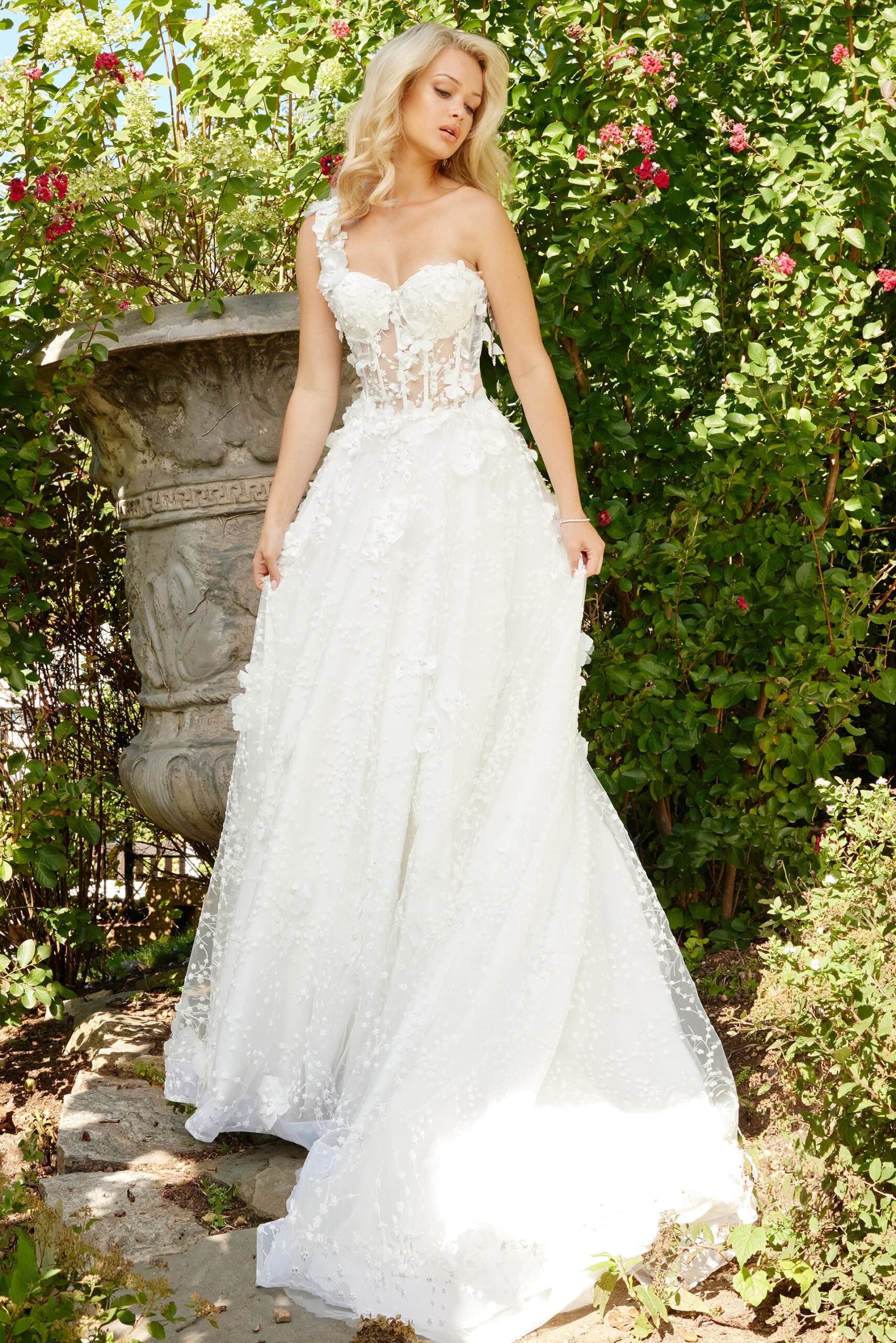 Jovani JB23918 Ruffle Long A Line Pleated Wedding Dress