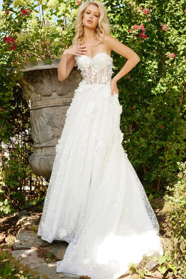 Jovani JB23918 Ruffle Long A Line Pleated Wedding Dress