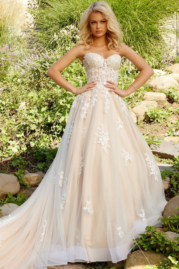 Jovani JB24145 Bridal Gown Lace Applique Long Wedding Dress