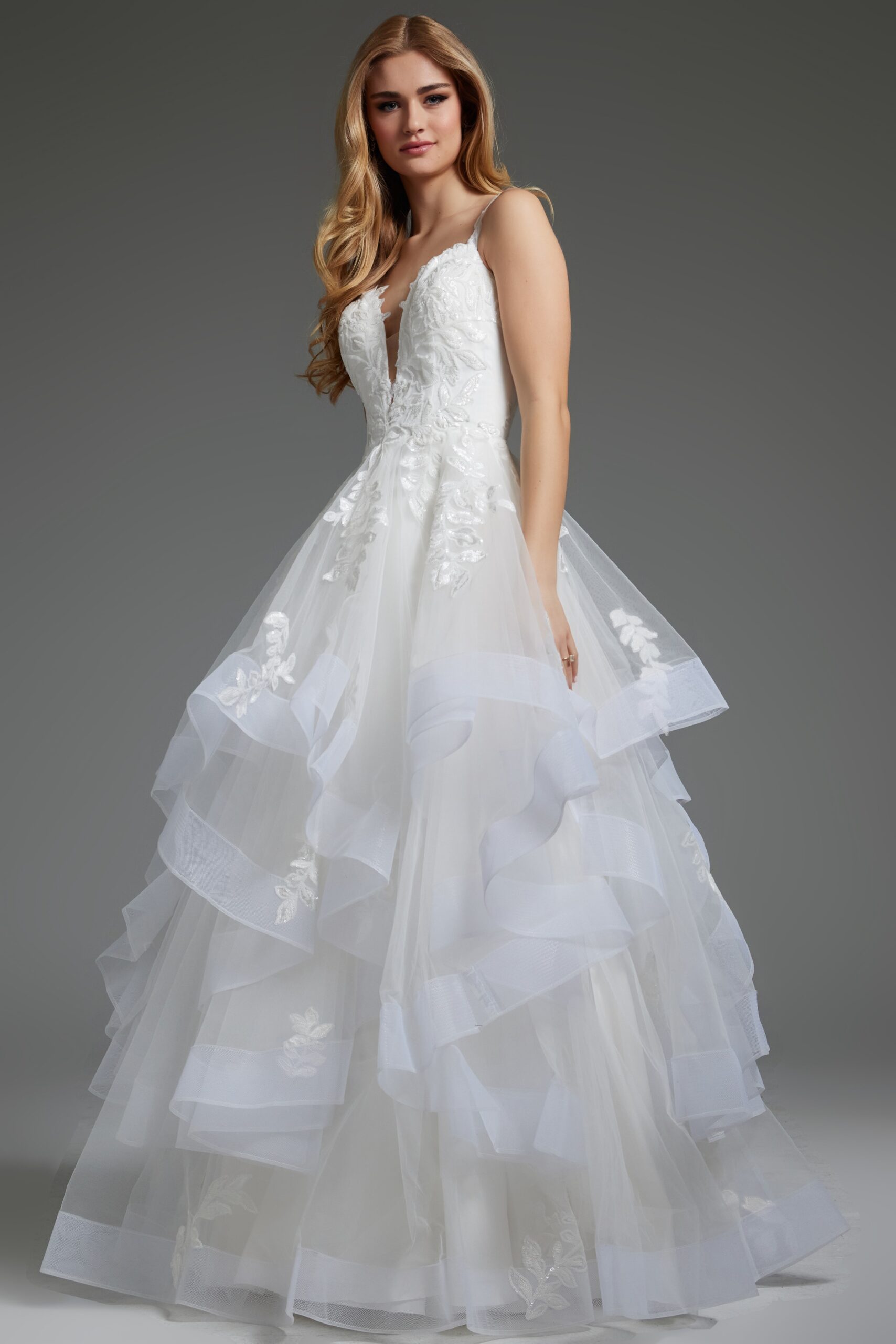 Jovani JB41002 Long Layered Bridal Gown A Line Wedding Dress